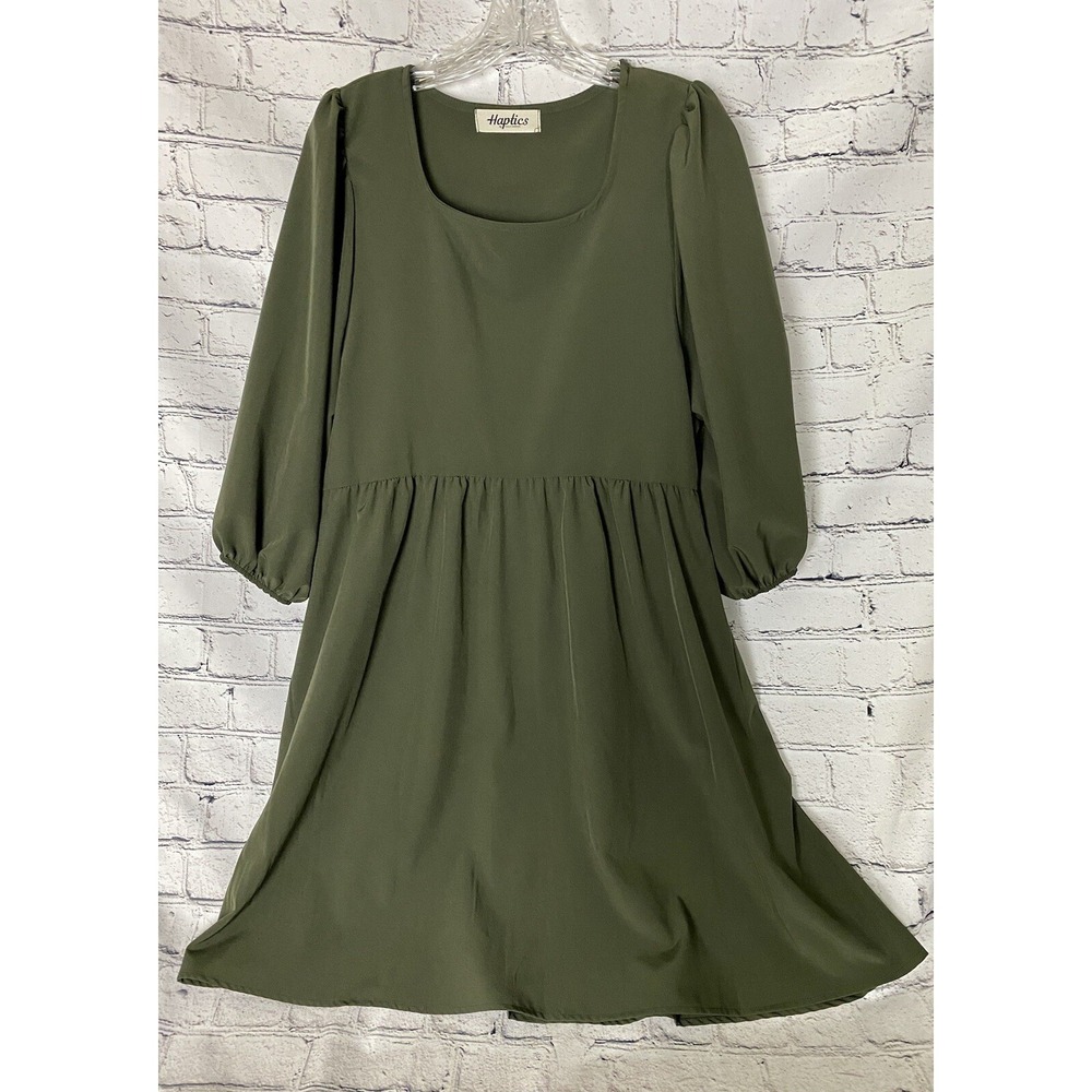 Haptics Olive Green A-Line 3/4 Sleeve Medium Casual Midi Spring Fall Dress